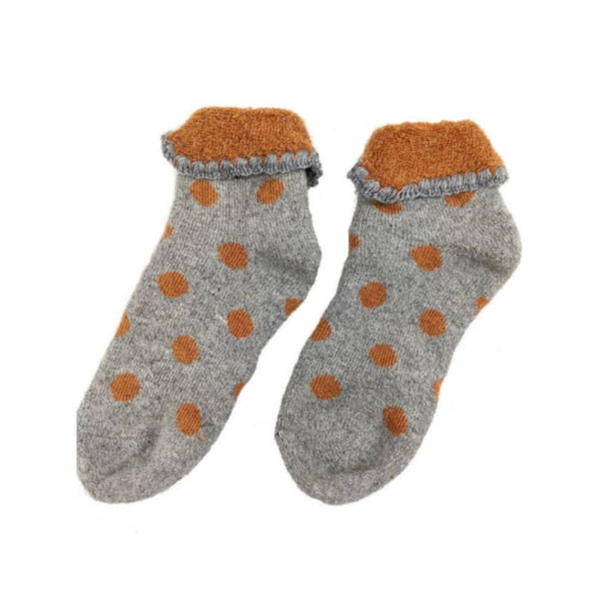Joya 10-13 Kids Cuff Socks Grey & Orange Spot