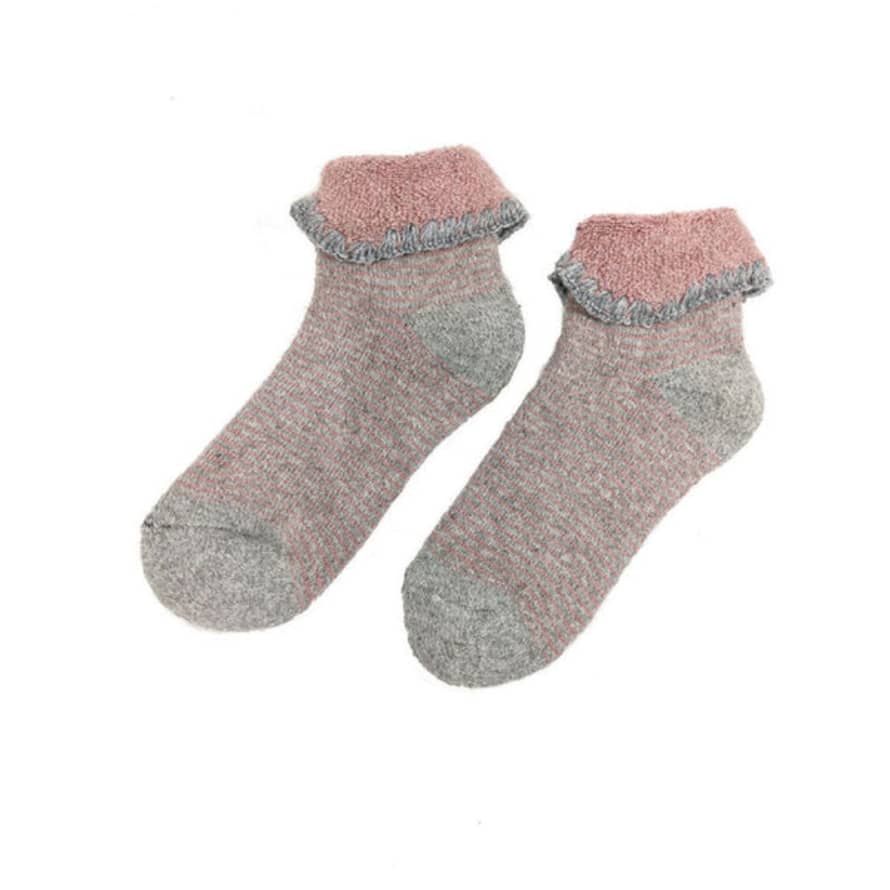 Joya 10-13 Kids Cuff Socks Grey & Pink Stripe