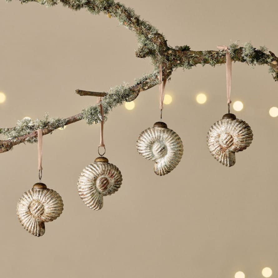 Nkuku Sachin Shell Christmas Baubles In Rustic Gold (set Of 4) By