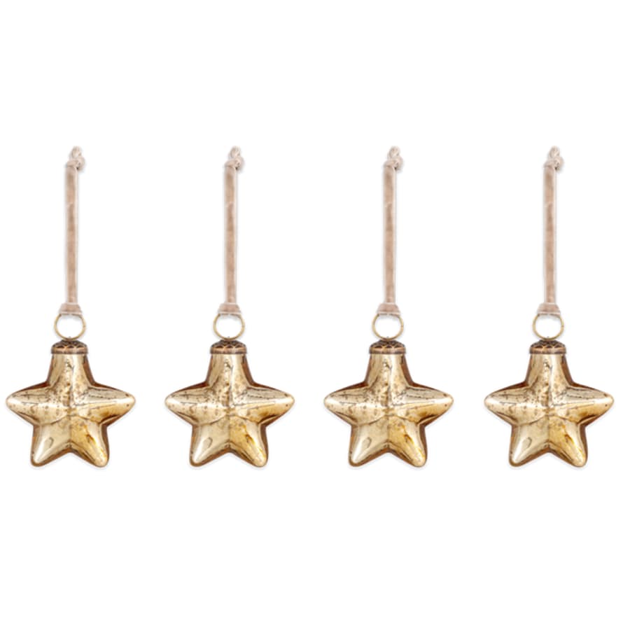 Nkuku Sardi Star Christmas Baubles In Rustic Gold (set Of 4) By