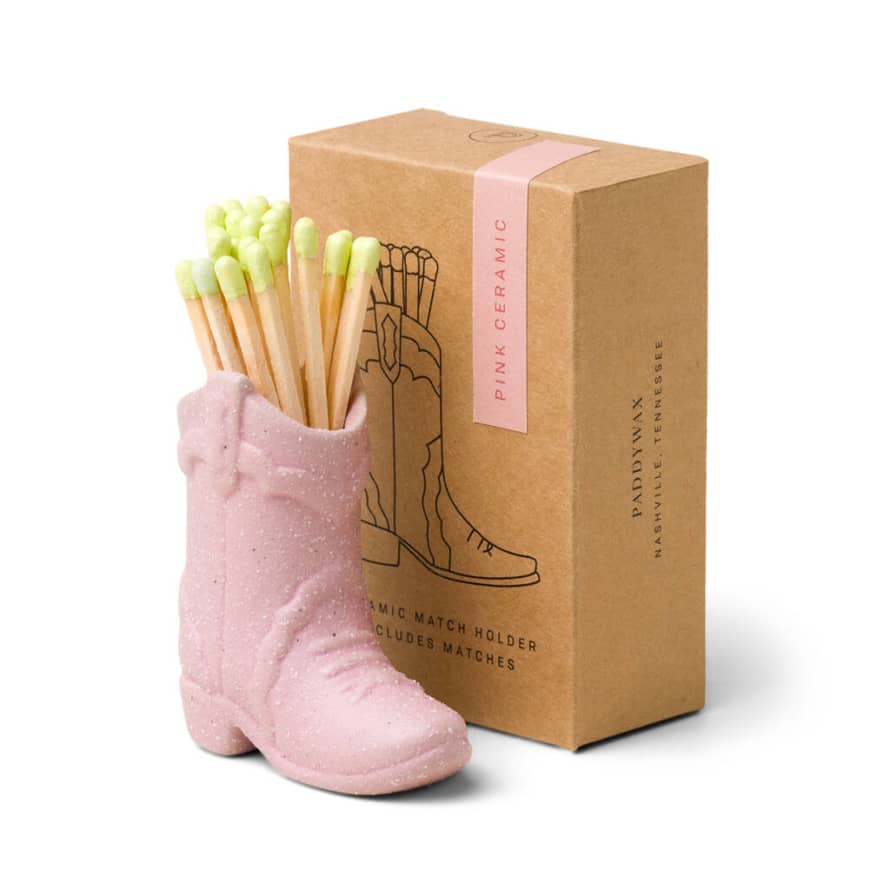Designworks Pink Cowboy Boot Match Holder With Matches