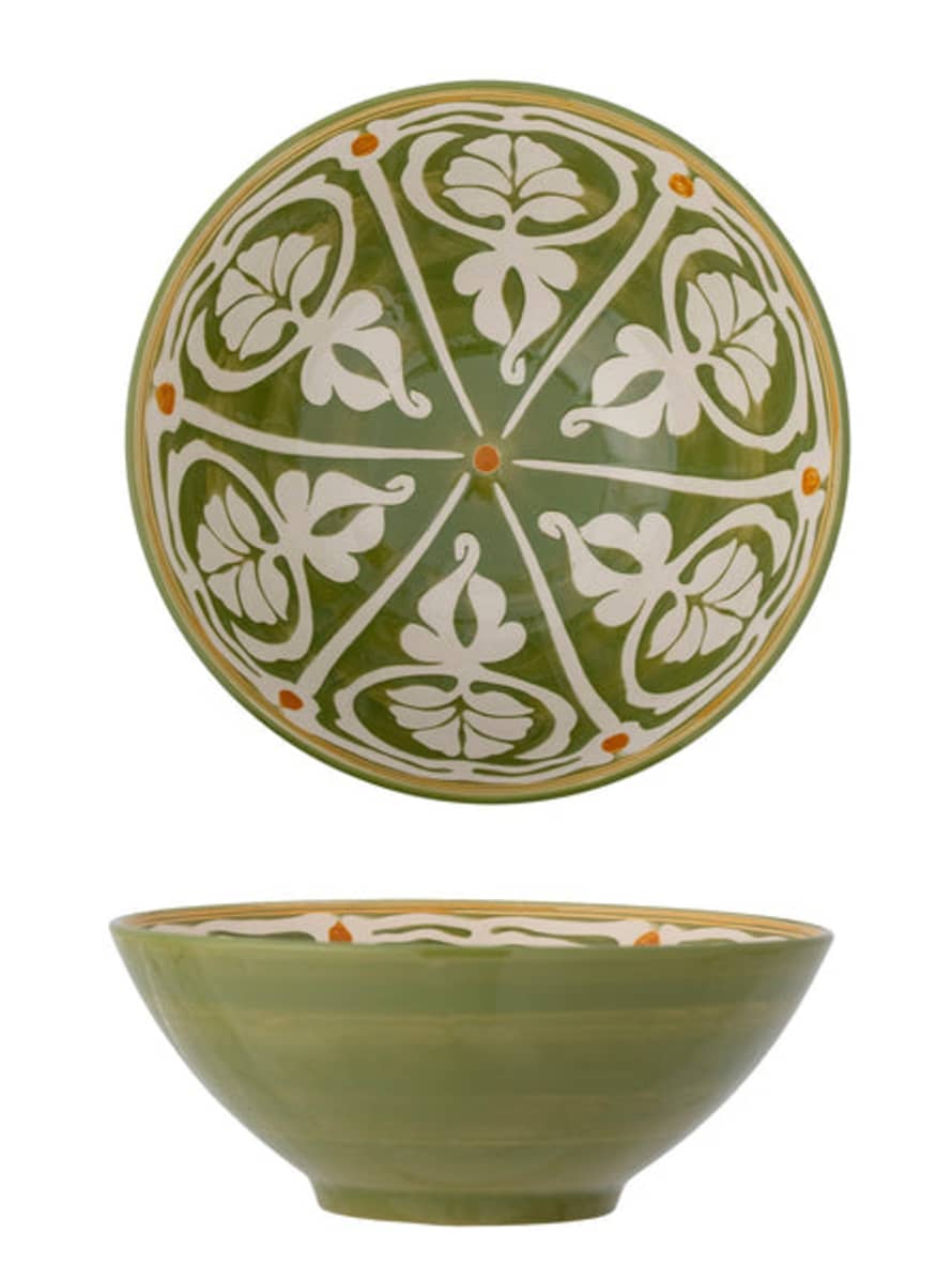 Bloomingville Heikki Hand Painted Stoneware Serving Bowl - Green