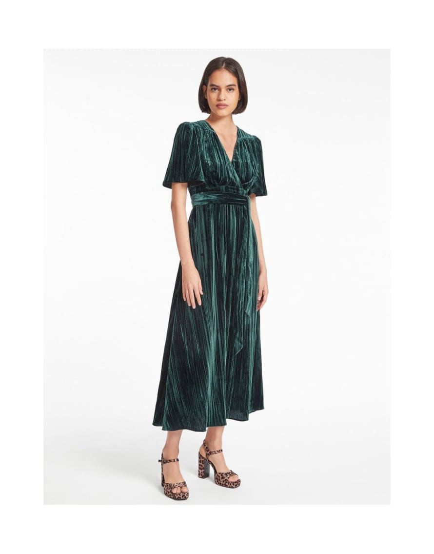 Cefinn Cefinn Gina Plisse Velvet Wrap Dress Size: 14, Col: Dark Green