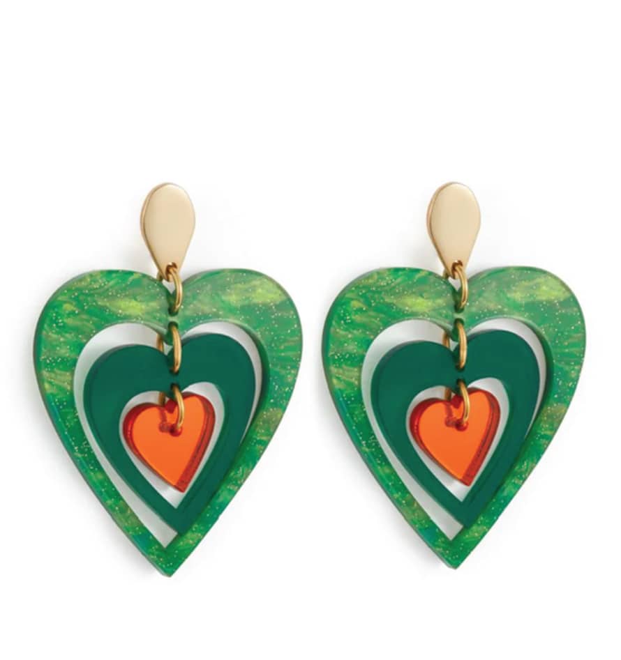 Toolally Orange & Green Pop Heart Earrings