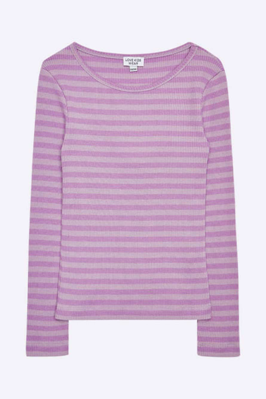 LOVE kidswear Tammo Longsleeve In Light Lilac & Lilac Striped Organic Rib Jersey For Kids