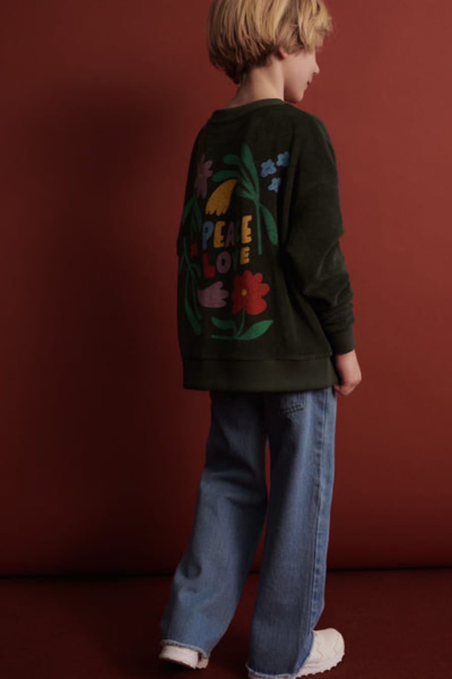 LOVE kidswear Tao Sweater In Dark Blue Terry Jersey With Oh Boy Embroidery For Kids