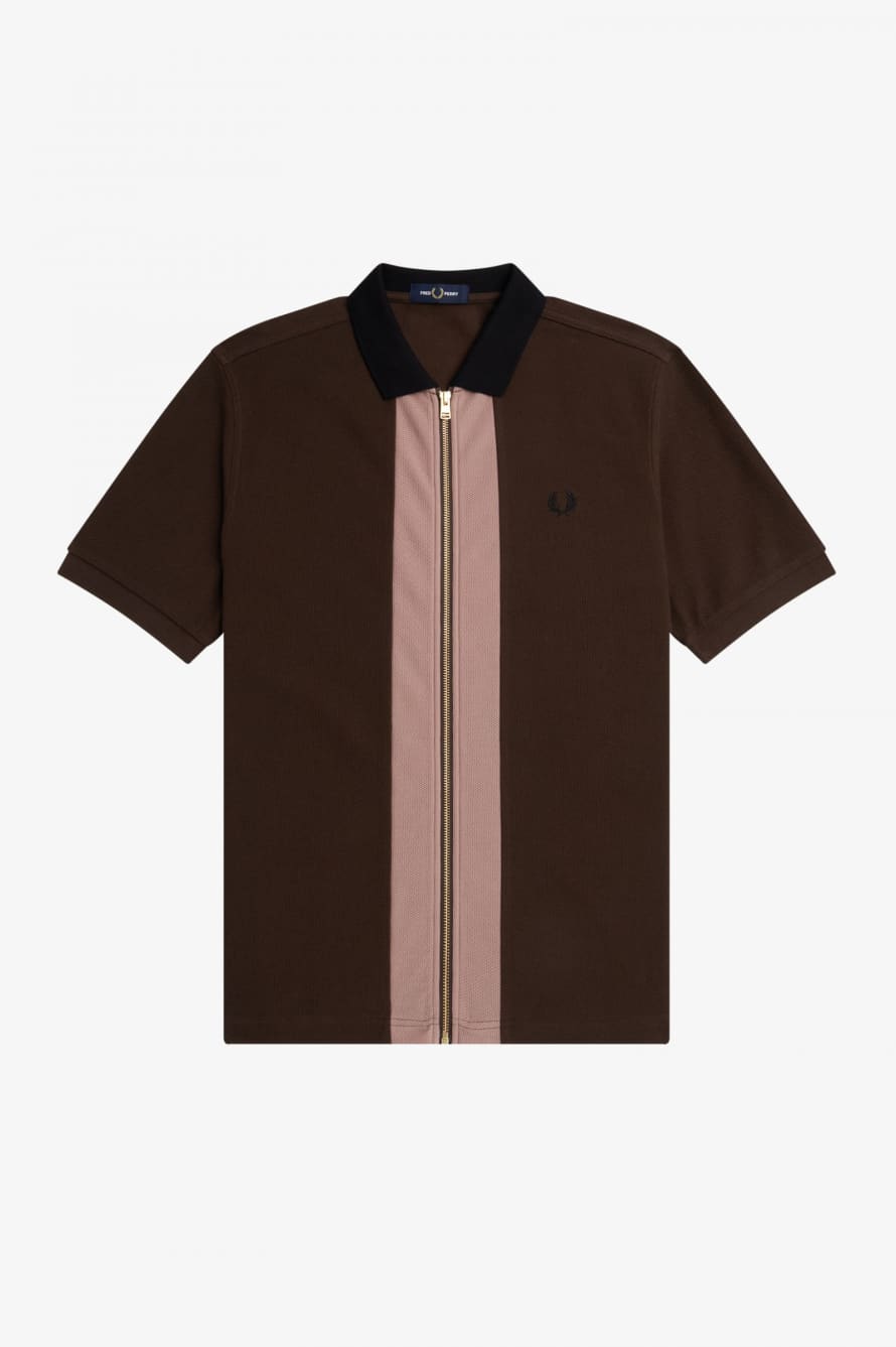 Fred Perry Fred Perry Zip Through Polo Shirt Burnt Tobacco
