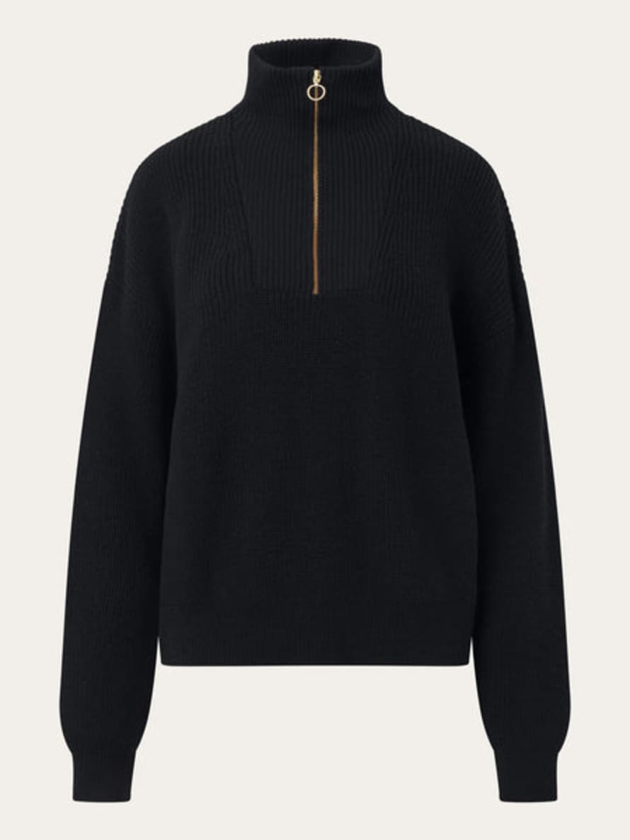 Anorak Knowledge Cotton Merino Wool Half Zip Knit Jumper Sweater Black