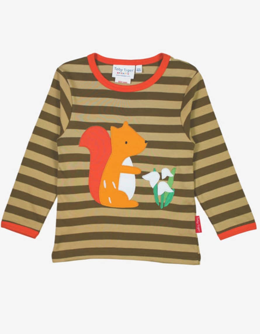Toby Tiger Organic Squirrel Applique Long Sleeved T Shirt