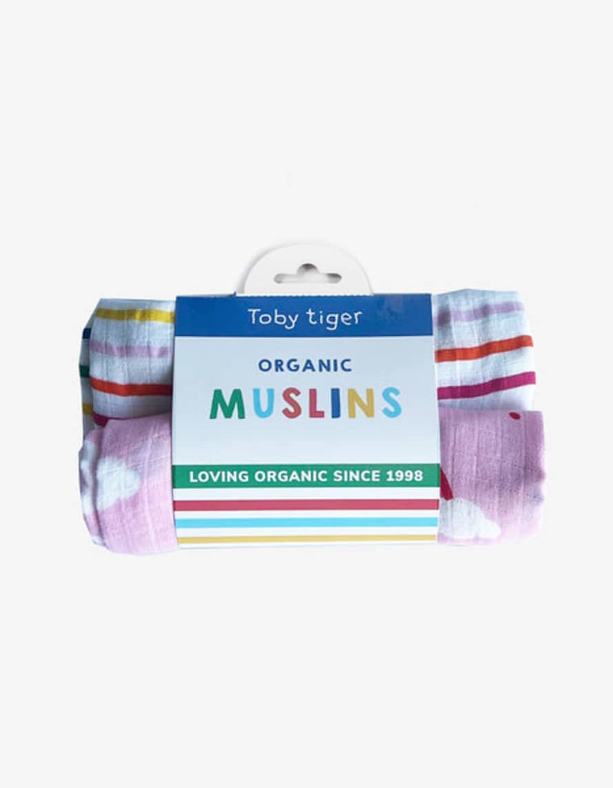 Toby Tiger Pack of 2 Organic Muslin with Dove Print