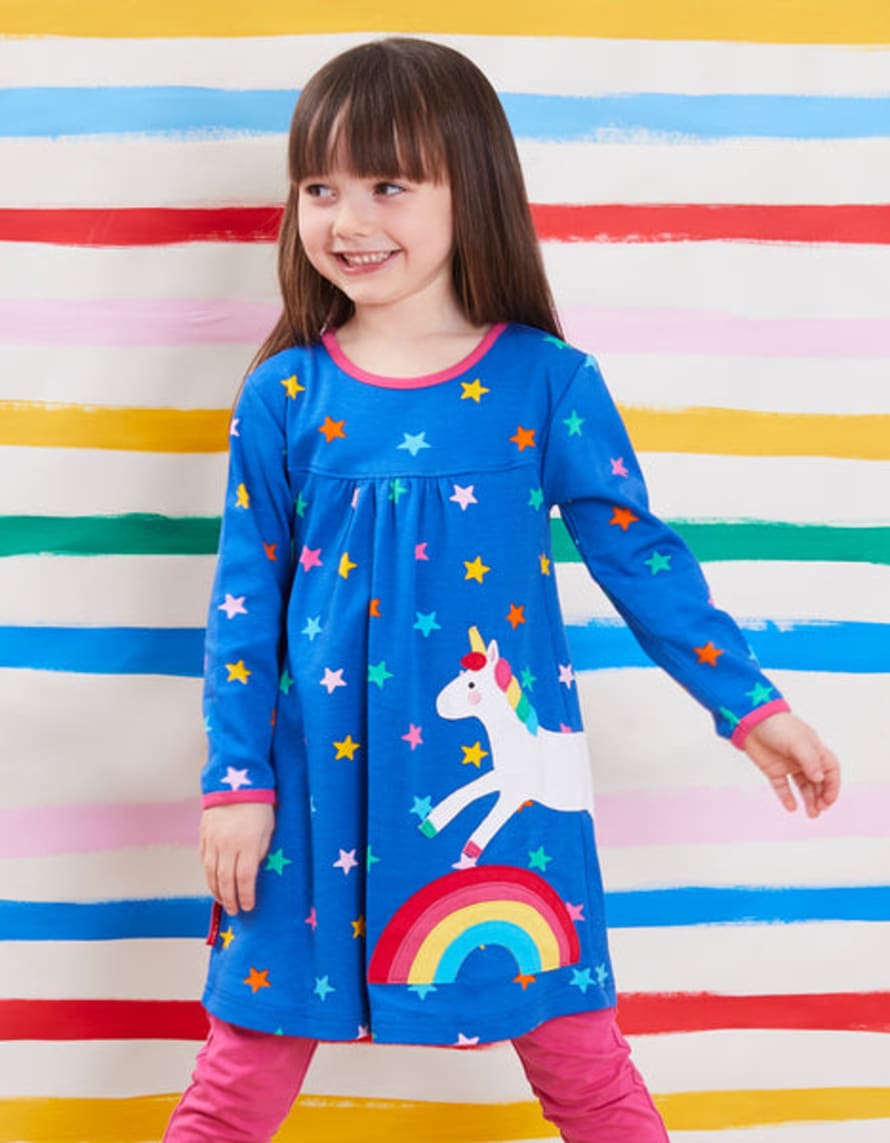 Toby Tiger Organic Rainbow Unicorn Applique Dress