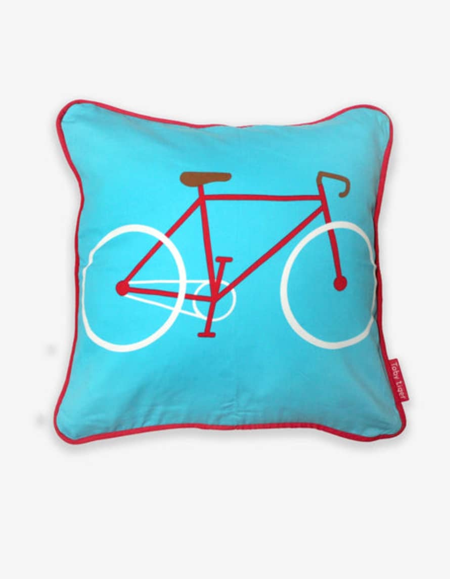 Toby Tiger Blue Bike Printed Cushion Cover