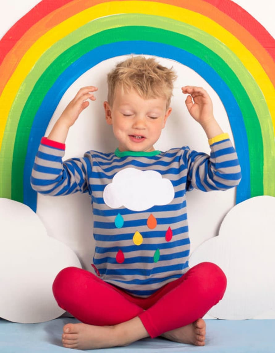 Toby Tiger Organic Rainbow Raindrop Cloud Applique T Shirt
