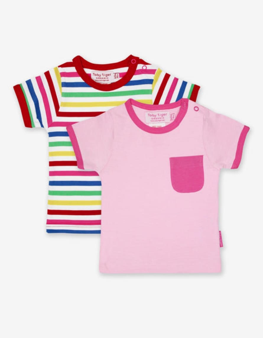 Toby Tiger Pack of 2 Organic Pink Multi Stripe T Shirt