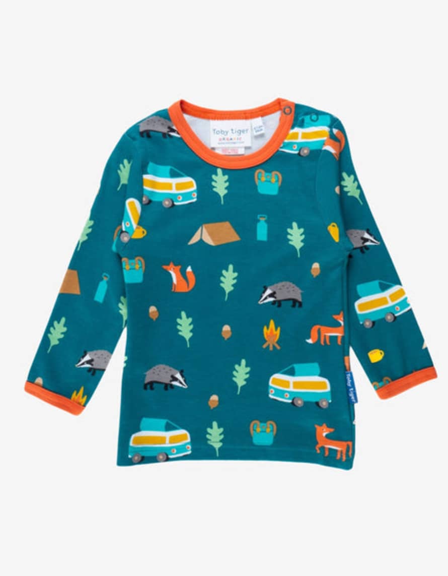 Toby Tiger Organic Long Sleeved T Shirt with Campervan Print