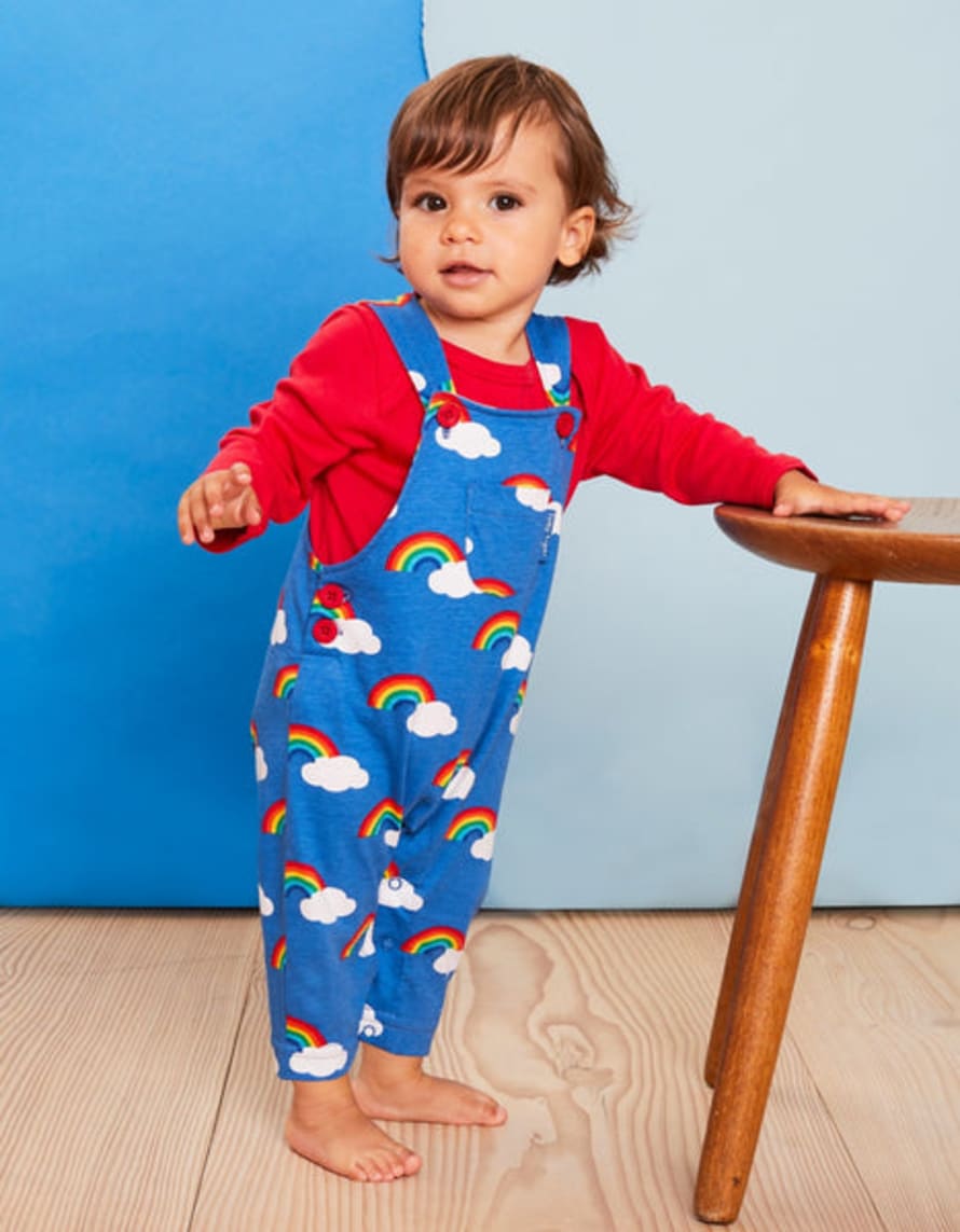 Toby Tiger Organic Dungarees with Multi Rainbow Print