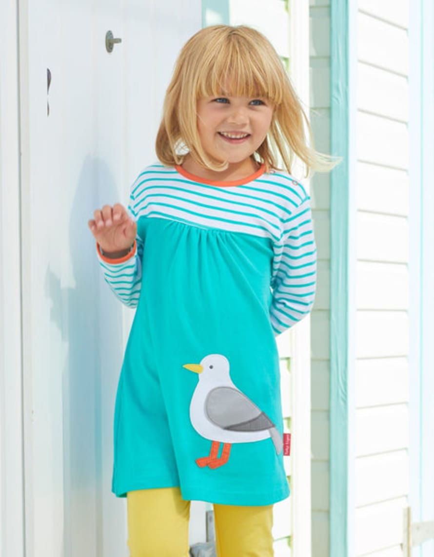Toby Tiger Organic Teal Seagull Applique Dress