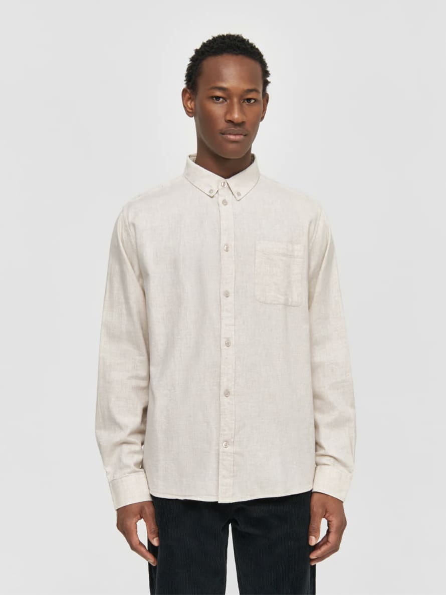 Knowledge Cotton Apparel  1090055 Regular Fit Melangé Flannel Shirt Greige
