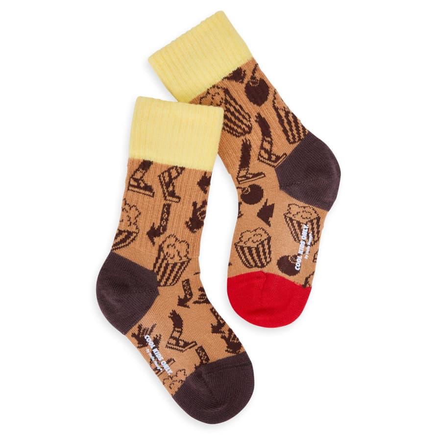 Hello Hossy Brown and Pastel Yellow Groovy Knitted Socks for Childrens