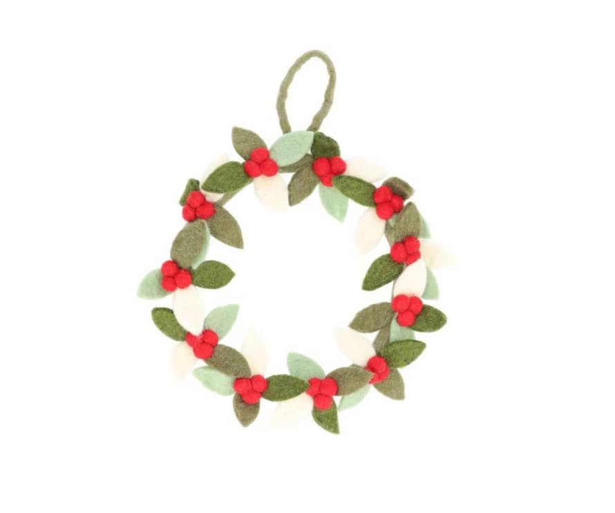Monneka Small Wool Wreath Hollyand Berry Christmas Ornament