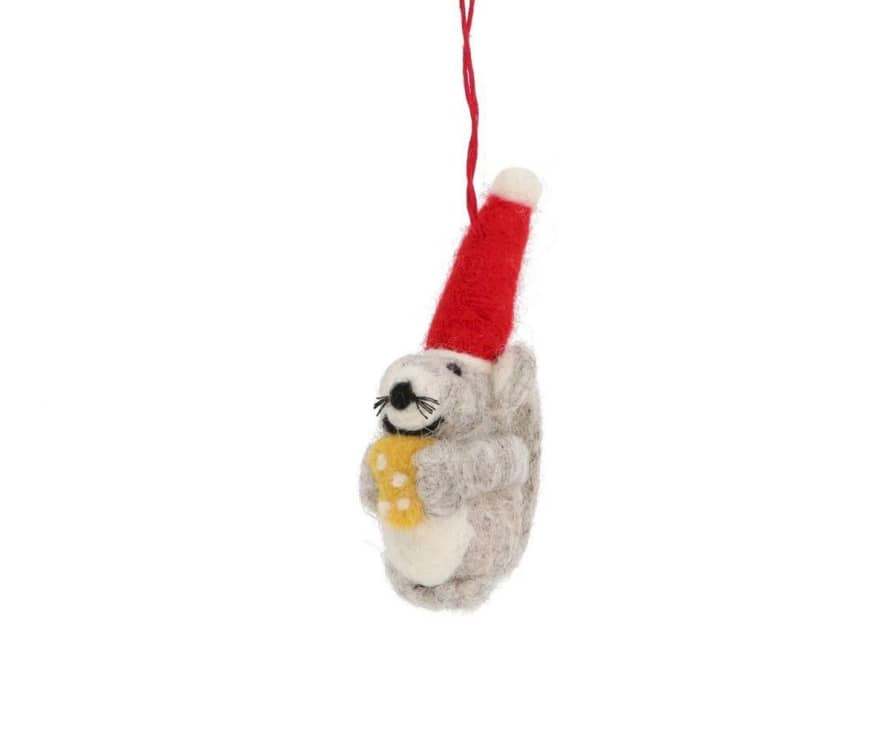 Monneka Wool Little Mouse Christmas Ornament with Cheese
