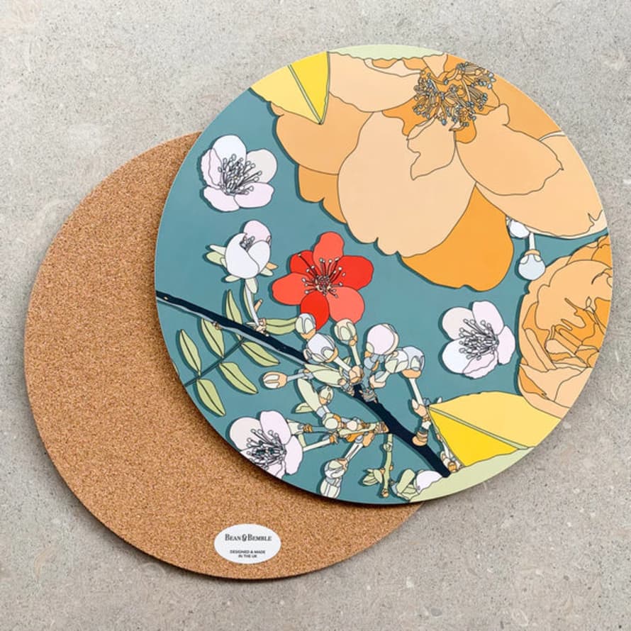 Bean & Bemble Chica Camellia Large Round Serving Board Teal