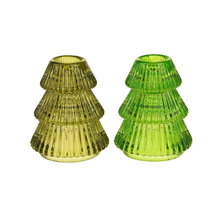 Werner Voss Christmas Tree Glass Candle Holders : Dark Green or Bright Green