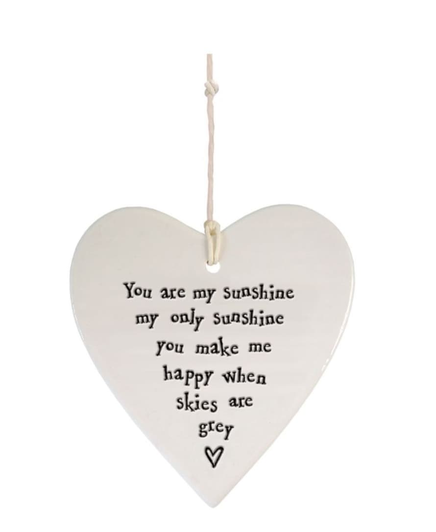 East of India Small White Porcelain You Are My Sunshine Wobbly Round Heart
