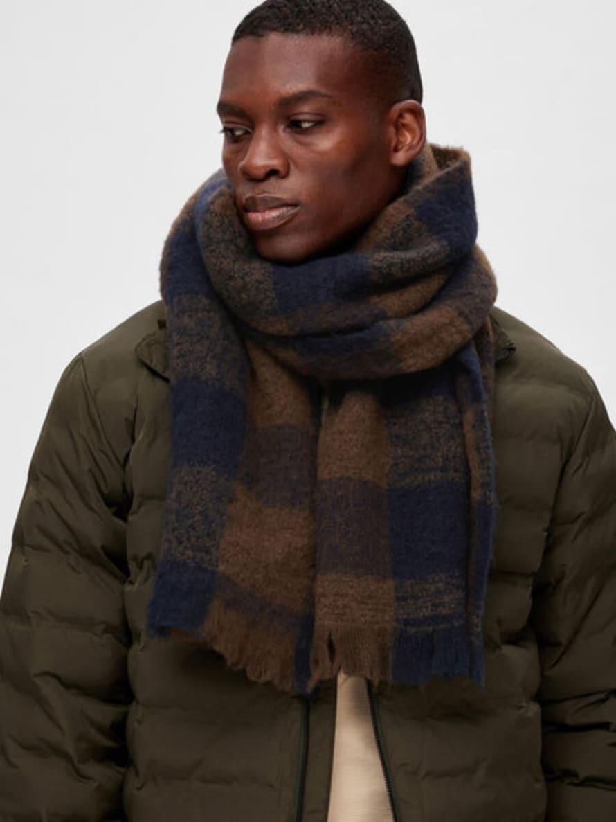 Selected Homme Sky Captain Hogar Checked Wool Scarf