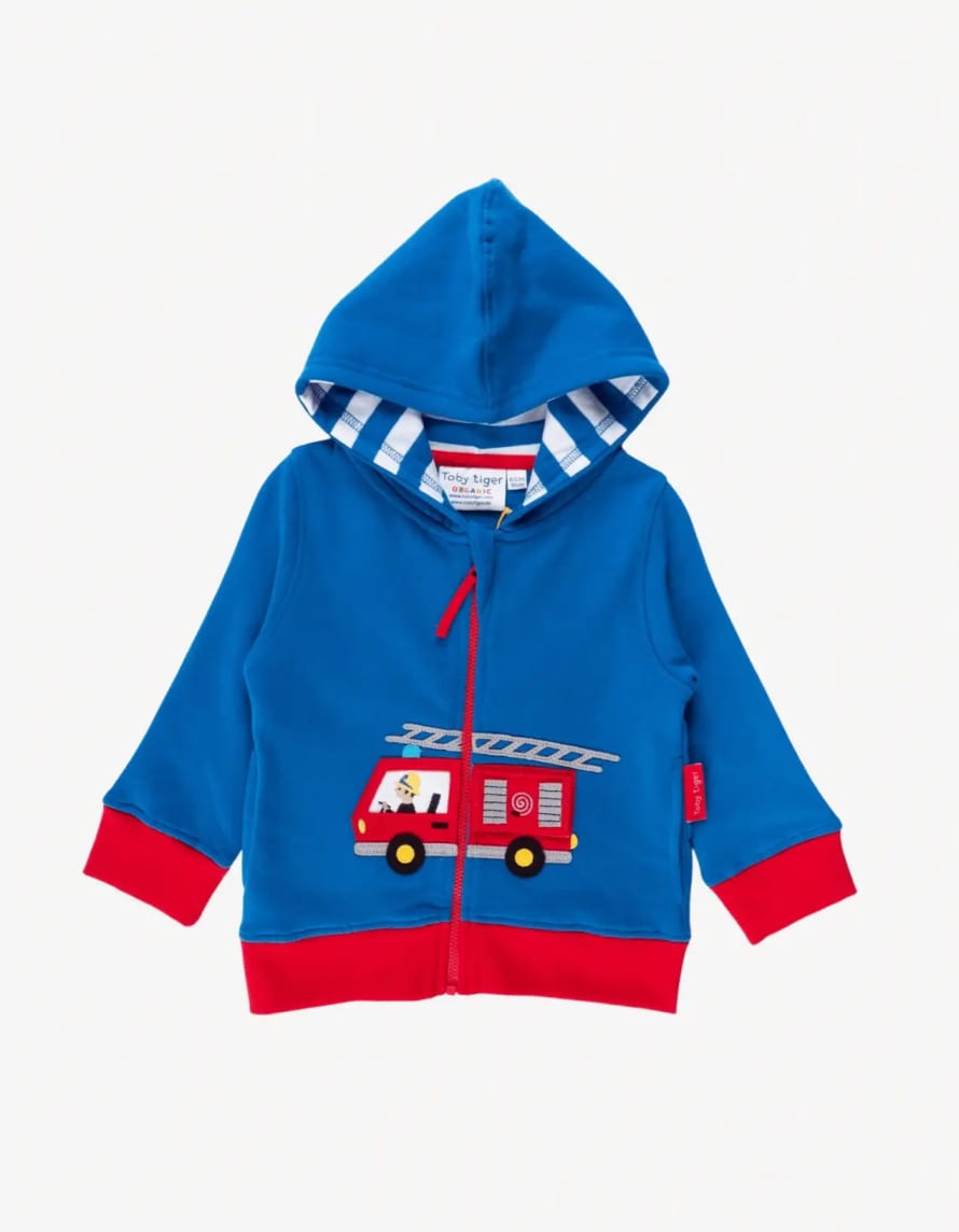 Toby Tiger Organic Fire Engine Applique Hoodie