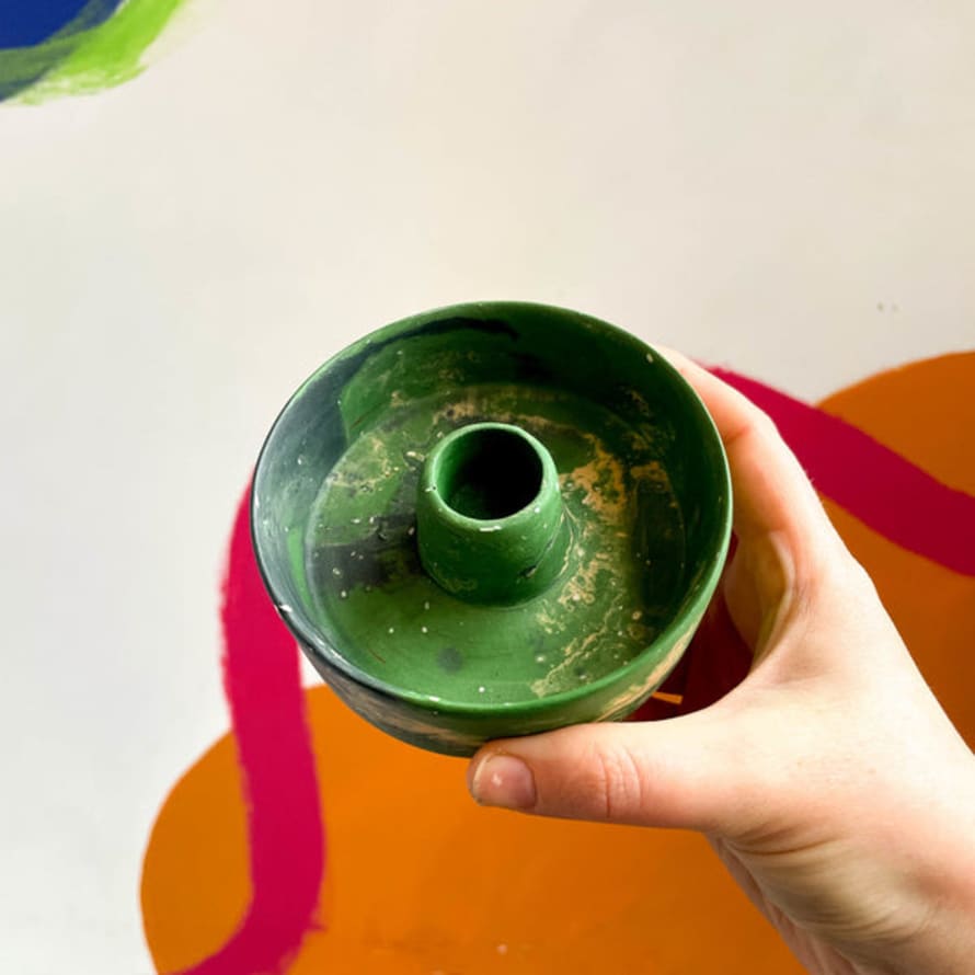 Sorrel Studio Dark Green Abstract Jesmonite Candle Basin Holder