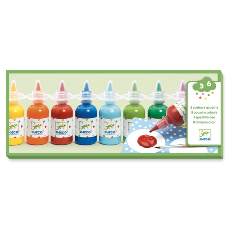 Djeco  8 Bottles Of Gouache Paint With Brush & Palette