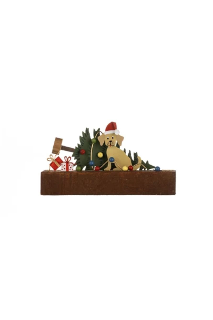 Shoeless Joe Christmas Dog Chaos Wood & Metal Decoration