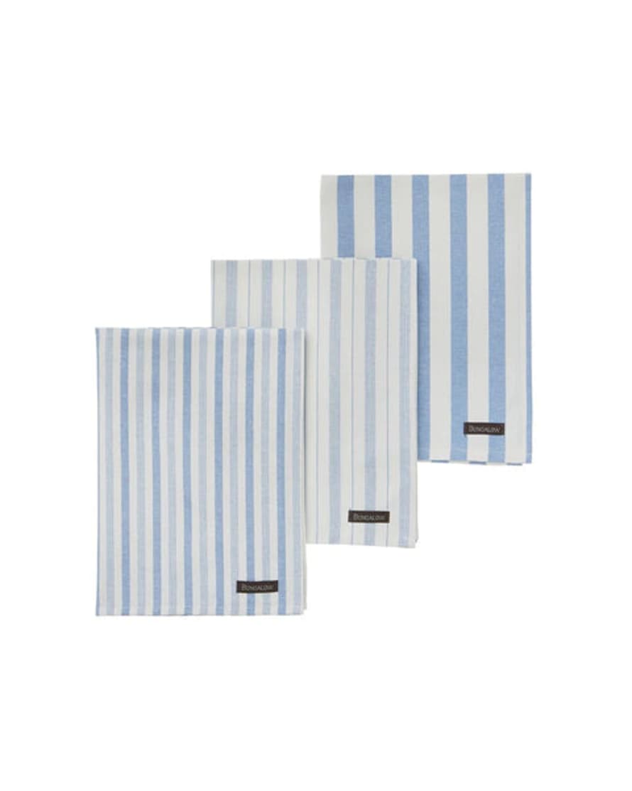 Bungalow DK 3 Pack Of Rimini Ocean Blue Striped Tea Towels