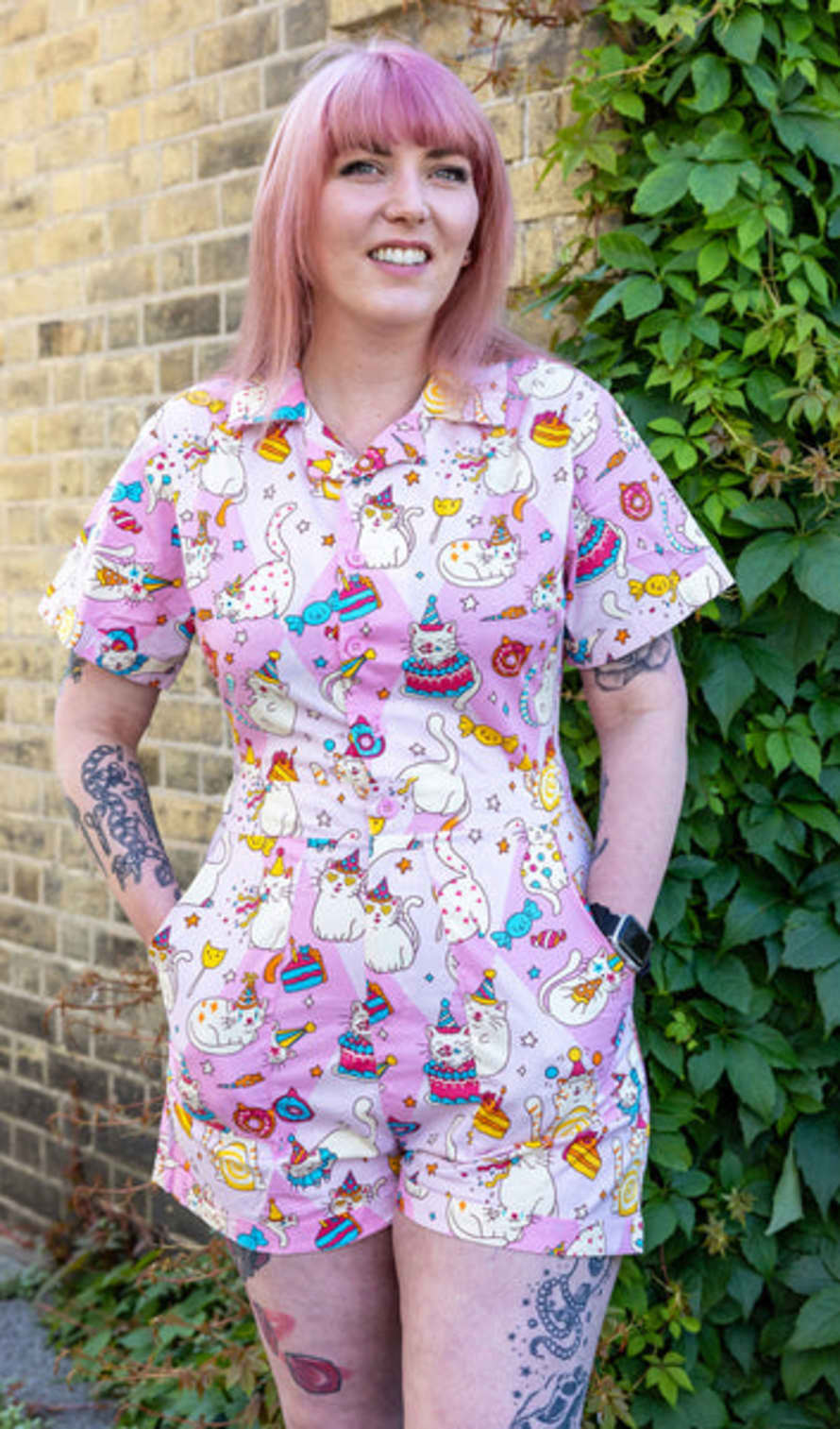 Run and Fly Mushroom Babes Party Cats Stretch Playsuit
