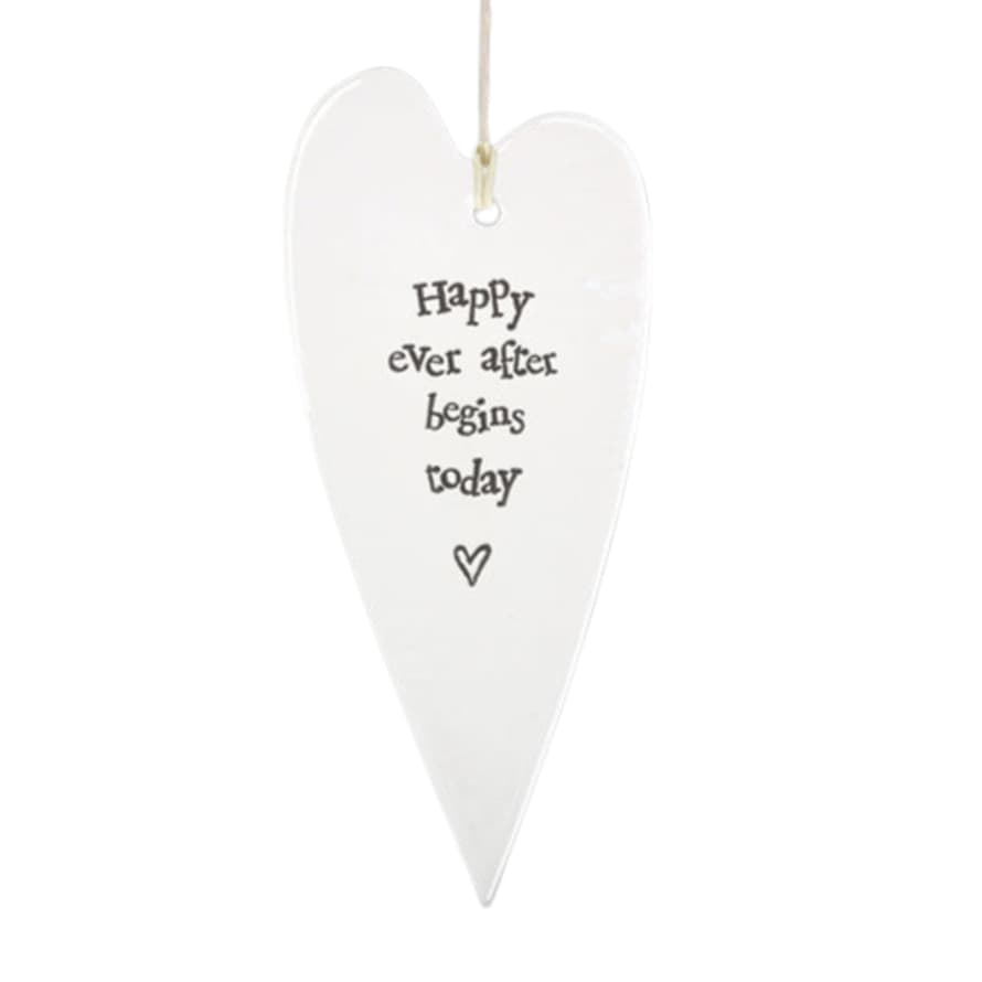 East of India Small White Porcelain Happy Ever After Wobbly Long Heart