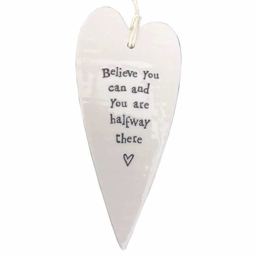East of India Small White Porcelain Believe You Can Wobbly Long Heart
