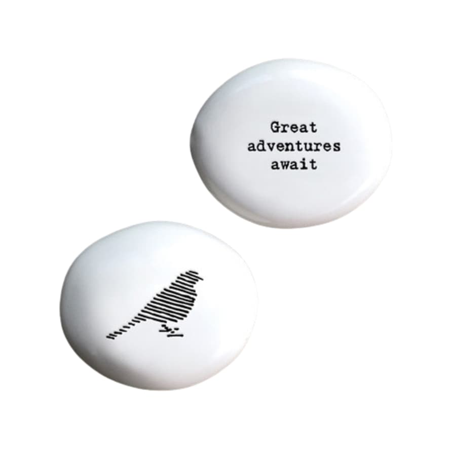 East of India Small White Porcelain Great Adventures Await Pebble