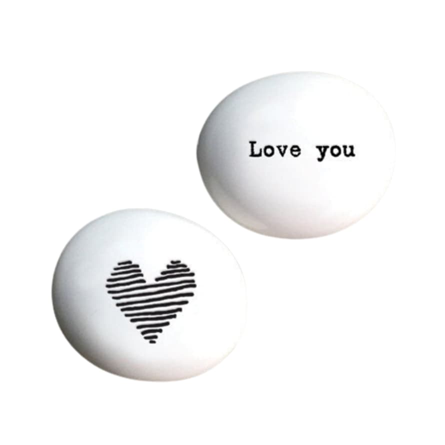 East of India Small White Porcelain Love You Pebble