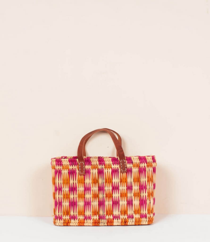 Bohemia Designs Chequered Reed Basket - Pink And Orange