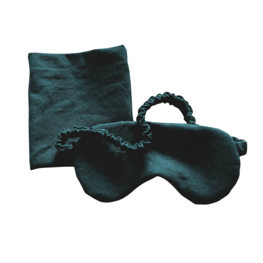 Walker Home Washed Linen Eye Mask with Keeper Pouch -Teal Green