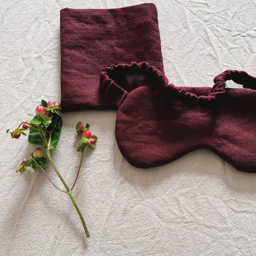 Walker Home Washed Linen Eye Mask with Keeper Pouch -Mulberry Red