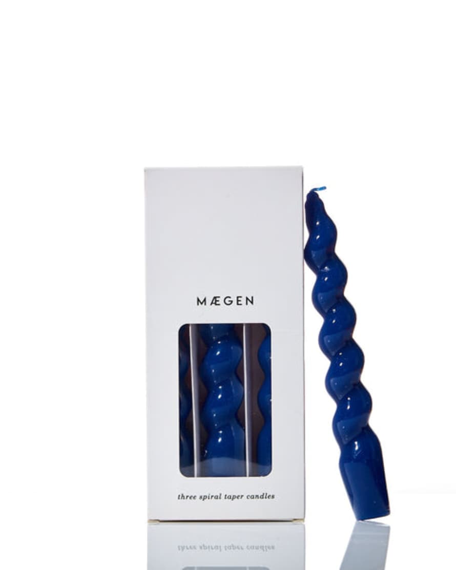 Maegen Spiral Taper Candle - Navy 3 Pack
