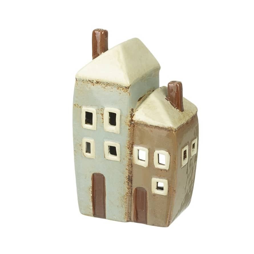 Heaven Sends Ceramic House Duo Candle Holder in Grey and Brown