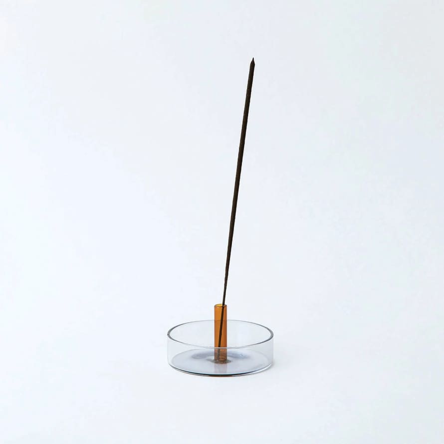 Block Design Grey and Orange Duo Tone Glass Incense Holder