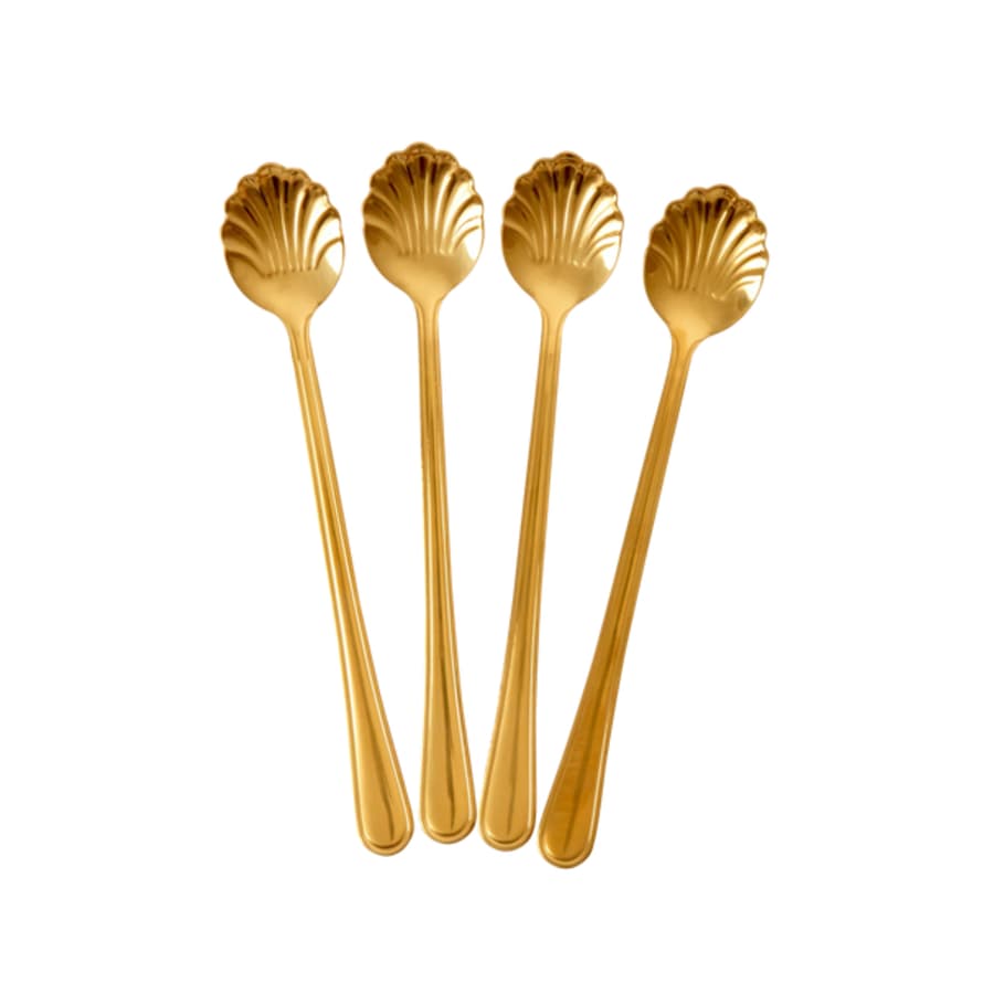 rice Stainless Steel Latte Spoons In Gold - Set Of 4