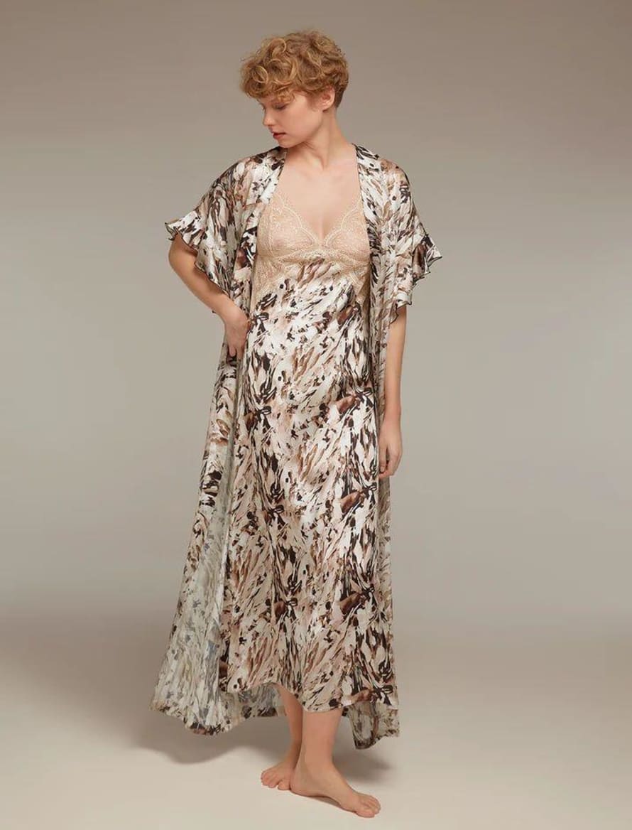 Bonjour Madame 1322 Nightgown and Robe In Taupe Print