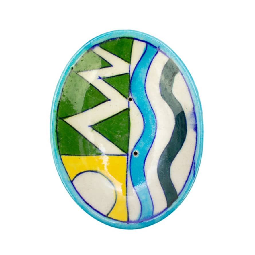 AARVEN Jaipur Hand Painted Indian Soap Dish 'seascape'