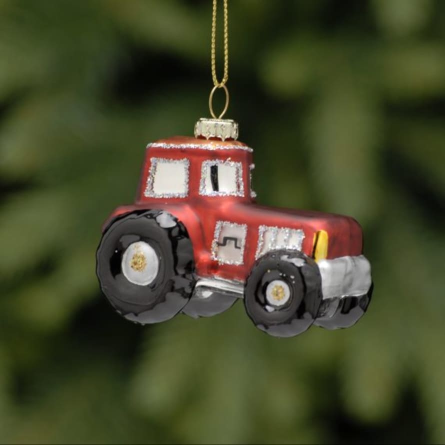 Festive Red Glass Tractor Ornament