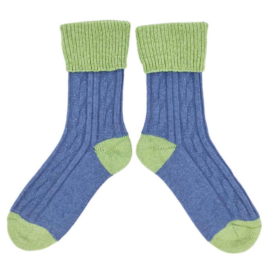 Catherine Tough Cashmere Blend Socks In Denim Blue And Celery